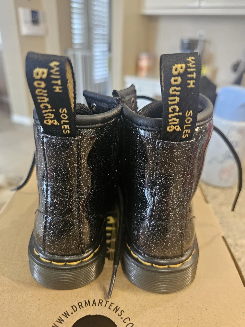 Dr. Martens Kids' Glitter Lace-Up Boots in Black